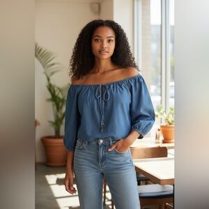 Elegant Denim Off-Shoulder Blouse size Xl